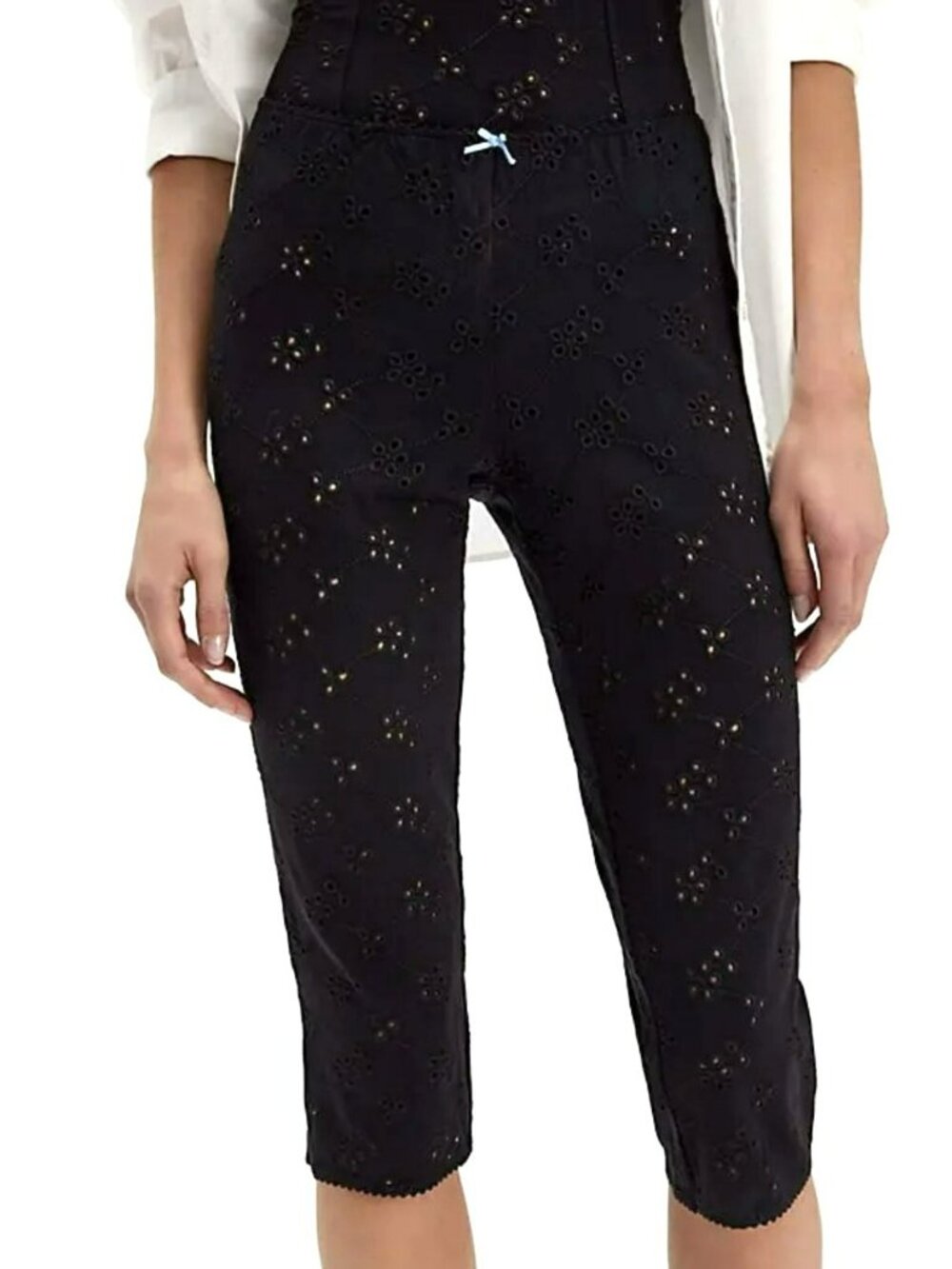 Free People Black Eyelet Cropped Capris